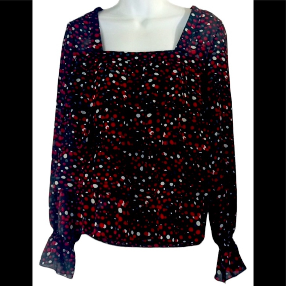 Apostrophe long sleeve sheer ruffled Blouse
